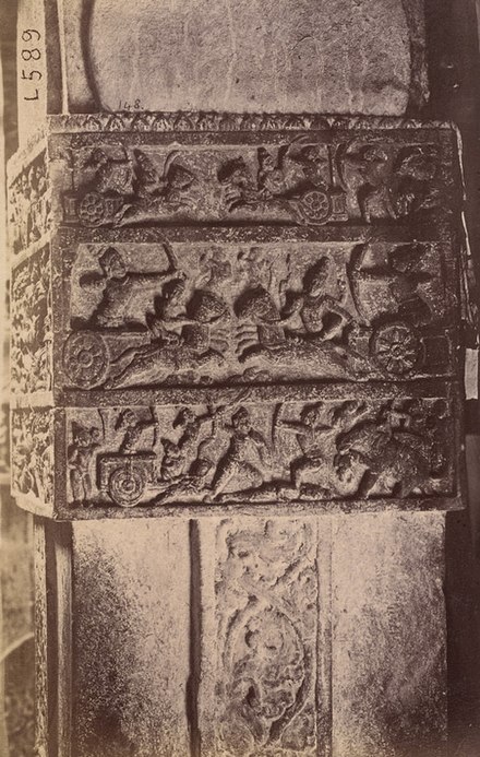 Comments and Feedback - Ved Puran 440px Bhagavad Gita narrative sculpture on a column in the Virupaksha Temple Pattadakal 1885 photo